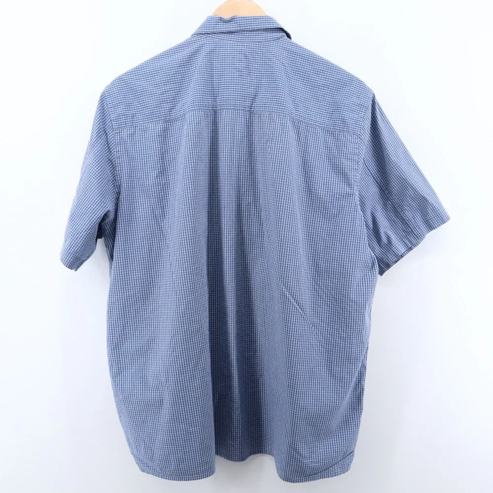 Banana Republic Shirt Large Blue Micro Check Y2K Stretch Cotton Short Sleeve